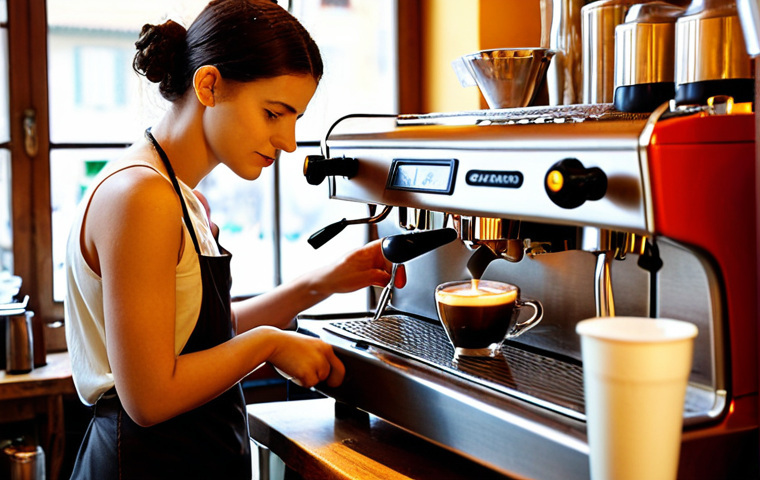 **
Prompt: A barista meticulously preparing an espresso at a bustling Italian café. Focus on the details: the crema of the espresso, the polished espresso machine, and the barista's focused expression. The background should be a vibrant café scene, showcasing Italian coffee culture. The lighting should be warm and inviting.
**