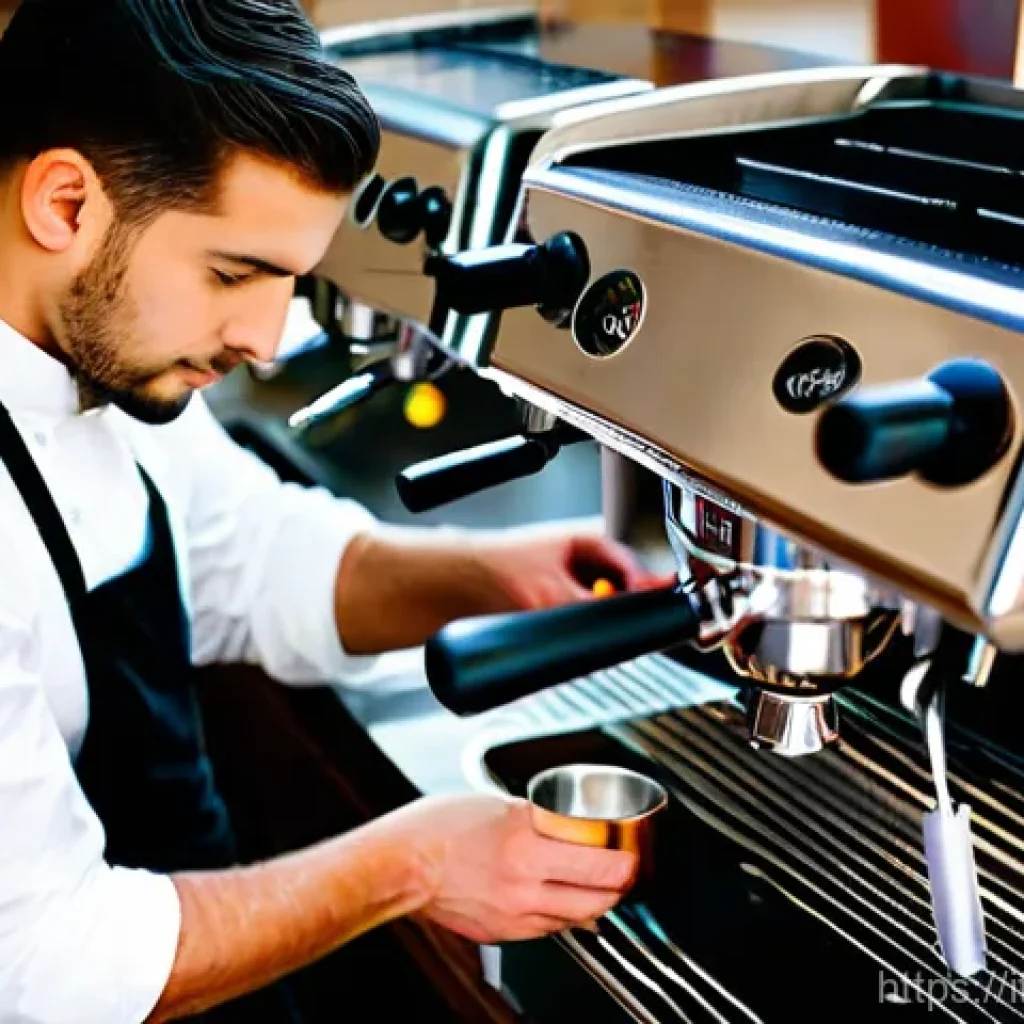 바리스타 자격증 실기 시험에서 자주 나오는 실수 - **Prompt 1: "A highly skilled male barista, mid-20s, with a focused expression, meticulously tamping...