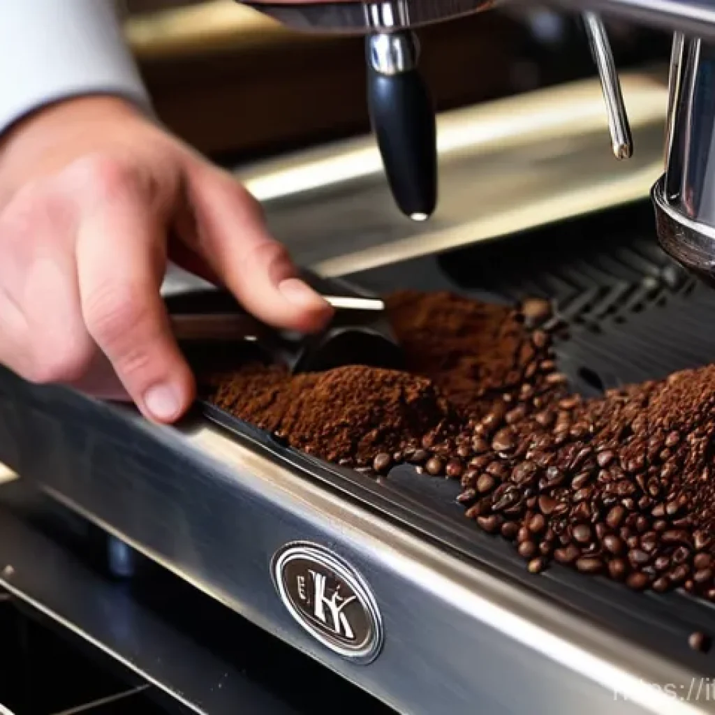 바리스타 실습 중 흔한 실수 - **Prompt:** A close-up, high-angle shot of a skilled Italian barista's hands, wearing a clean, dark ...