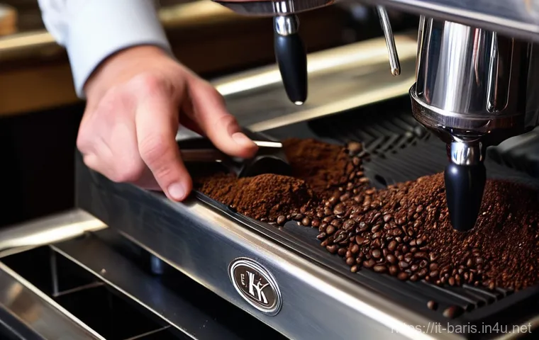바리스타 실습 중 흔한 실수 - **Prompt:** A close-up, high-angle shot of a skilled Italian barista's hands, wearing a clean, dark ...