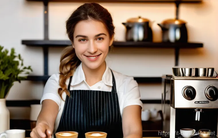 바리스타 취업 후 첫 1년 - **Prompt:** A focused, professional Italian barista, a woman in her late 20s with a warm, concentrat...