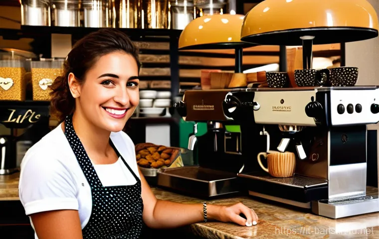 바리스타 취업 후 첫 1년 - **Prompt:** A focused, professional Italian barista, a woman in her late 20s with a warm, concentrat...