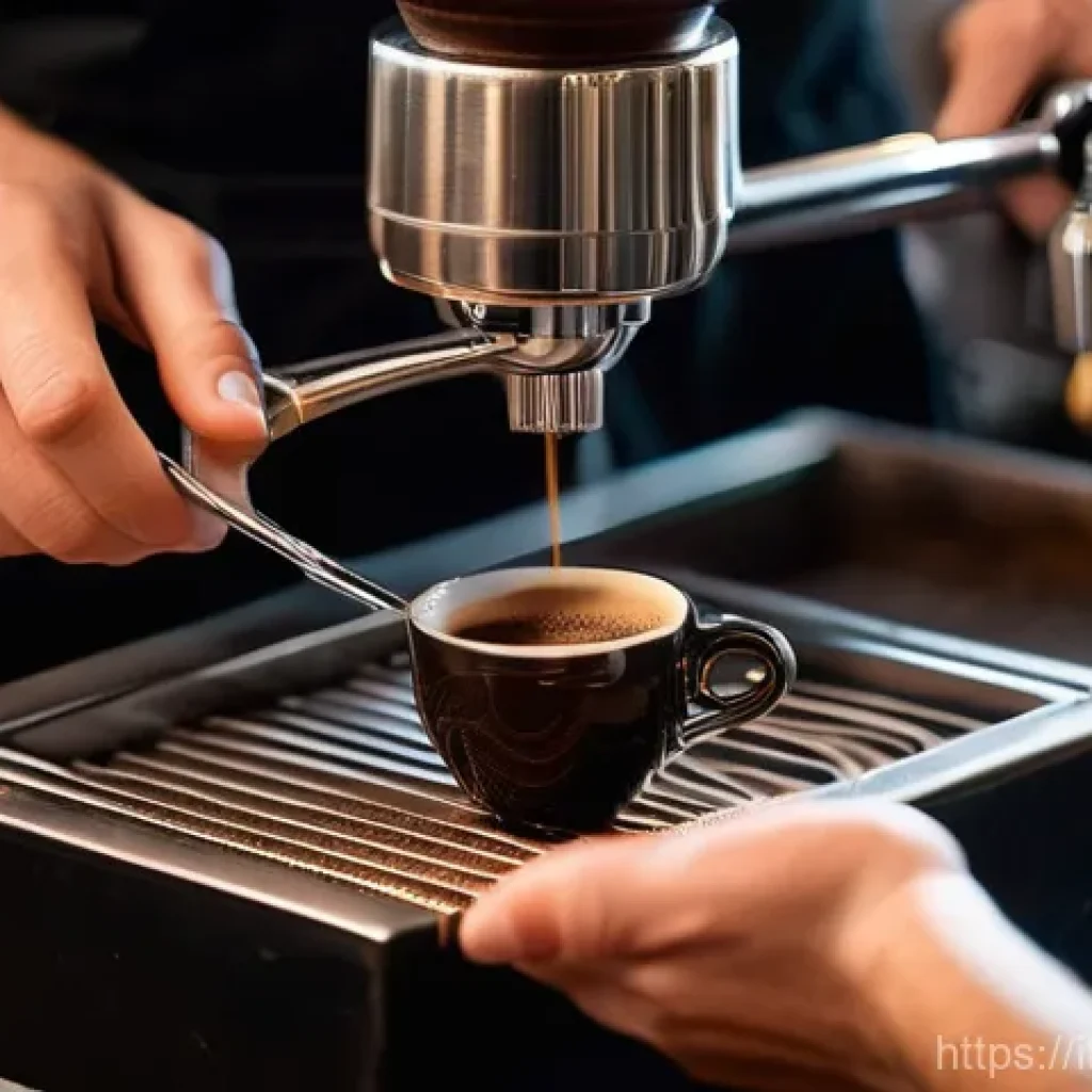 바리스타 커피 레시피 개발 노하우 - **A Skilled Barista Crafting a Perfect Espresso in a Traditional Italian Cafe.**
A close-up, cin...