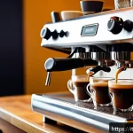 Home 20 바리스타 커리어 업그레이드 방법 - A detailed close-up of a professional espresso machine in an Italian café setting, focusing on the p...