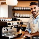 Home 18 바리스타 자격증이 필요한 직업군 - A professional Italian barista in a stylish, modern coffee shop interior, expertly preparing an espr...